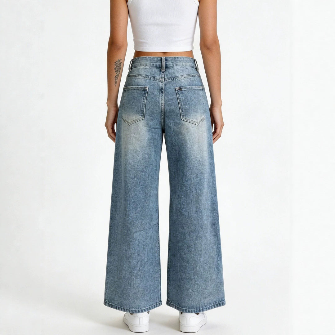 Damen nan hochgeschnittene Palazzo-Jeans mit extra weitem Bein und taillierendem Schnitt EB