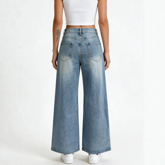Damen nan hochgeschnittene Palazzo-Jeans mit extra weitem Bein und taillierendem Schnitt EB