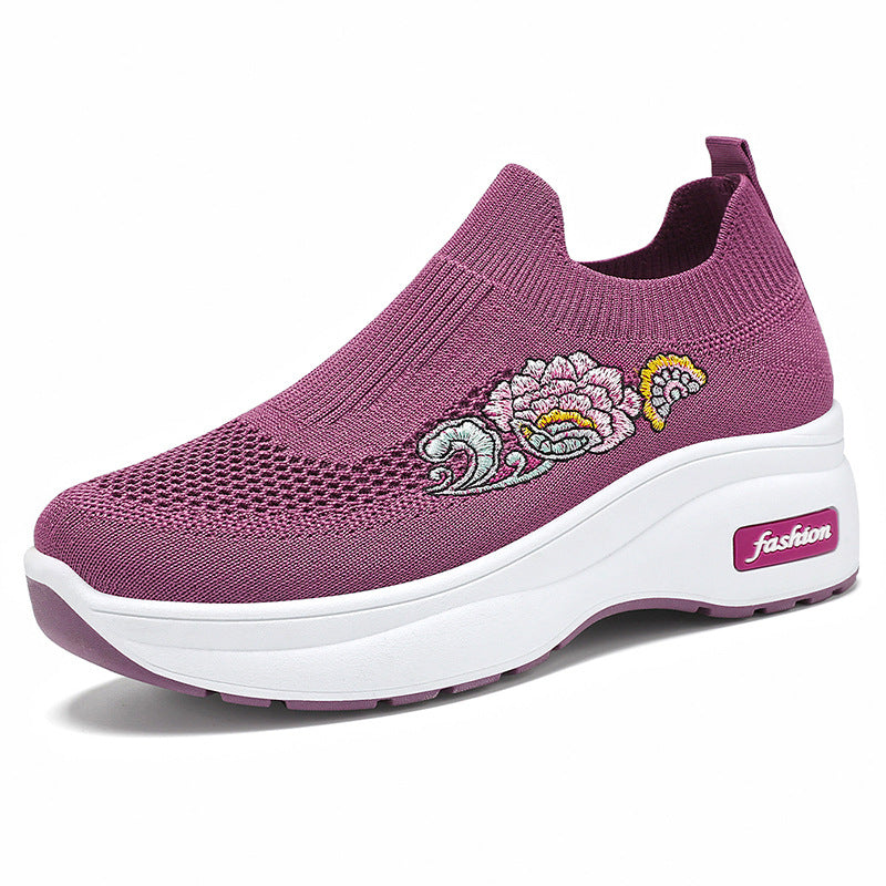 Damen Sportliche Stretch-Sneaker mit floraler Applikation und dämpfender Sohle EB