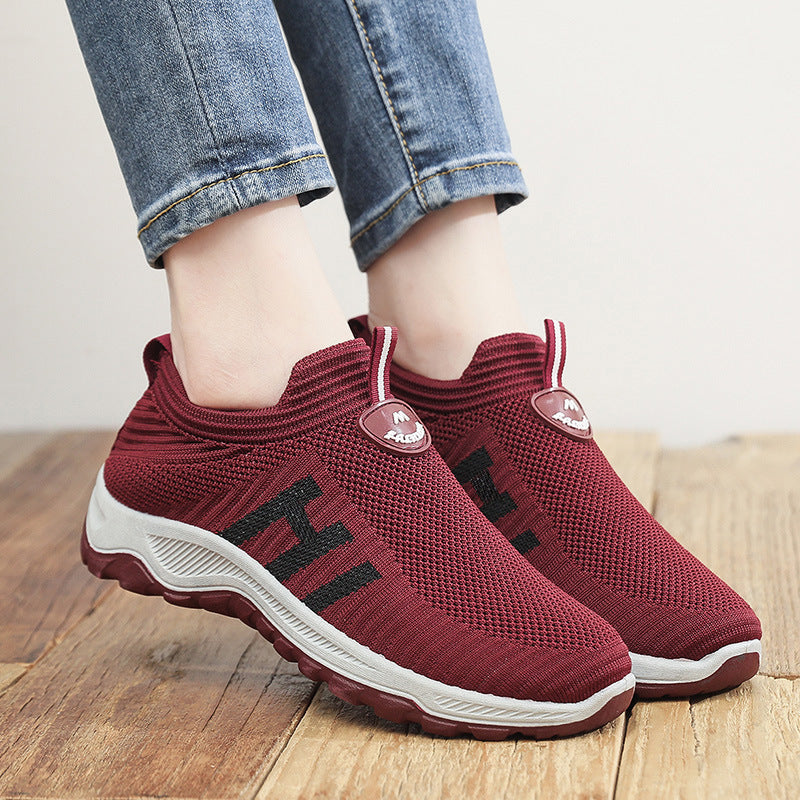 Damen Bequeme Slip-On Laufschuhe mit atmungsaktiver Strickoberfläche EB