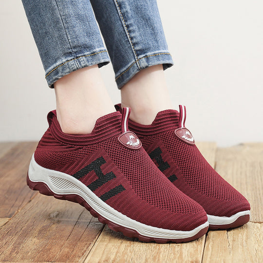Damen Bequeme Slip-On Laufschuhe mit atmungsaktiver Strickoberfläche EB