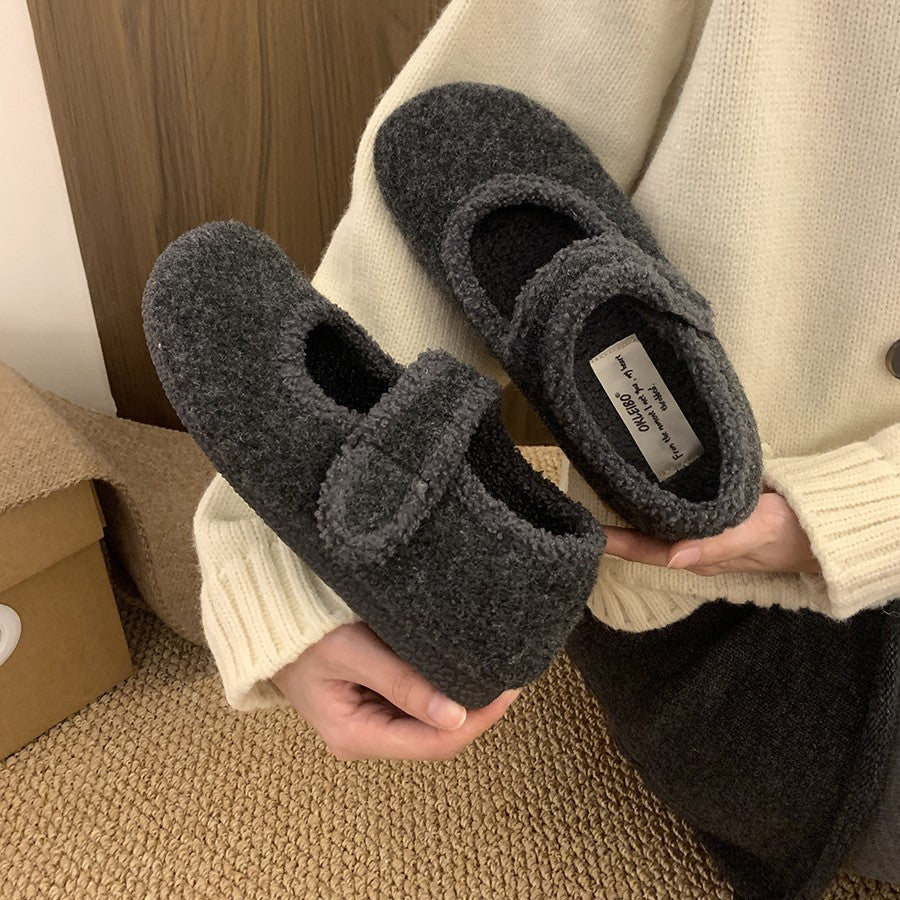 Damen Hausschuhe mit verstellbarem Riemen und kuscheligem Innenfutter EB