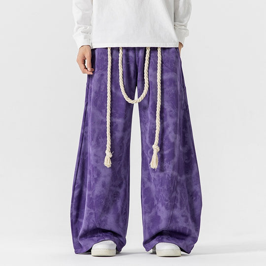 Unisex nan weite Batik-Haremshose mit dekorativem Kordelbund und tiefem Schritt EB