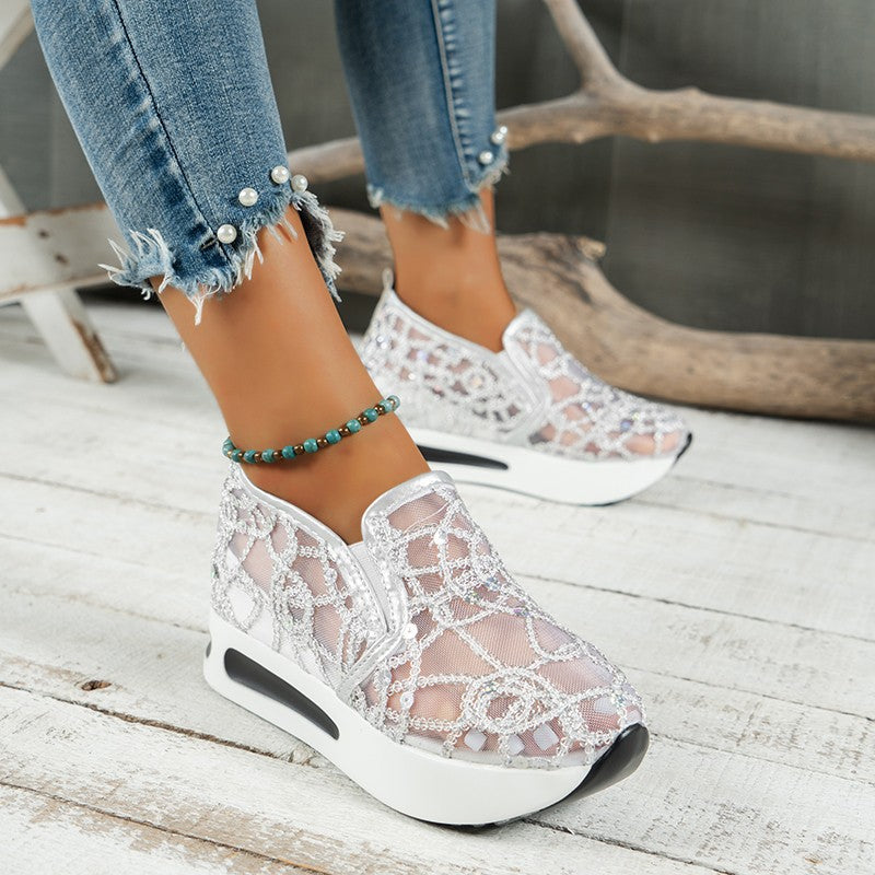 Damen Sneakers mit luxuriösem Strass-Muster und bequemem Fußbett EB