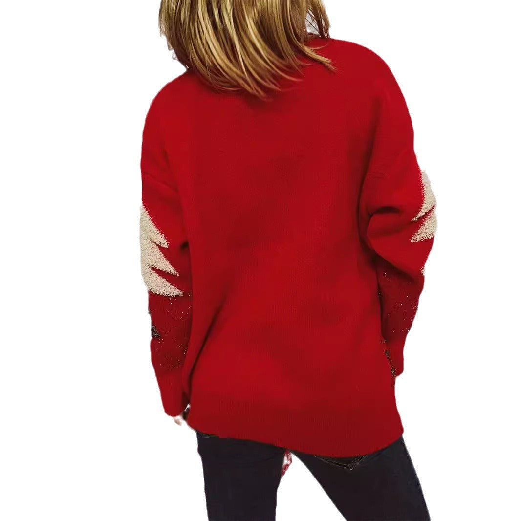 Damen festlicher Pullover mit weihnachtlichem Motiv und Glitzerapplikationen EB