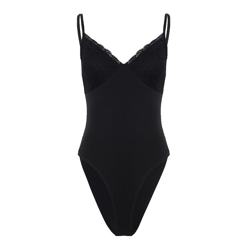 Damen eleganter Spitzen-Bodysuit mit feinen Trägern EB