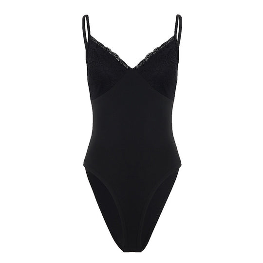 Damen eleganter Spitzen-Bodysuit mit feinen Trägern EB