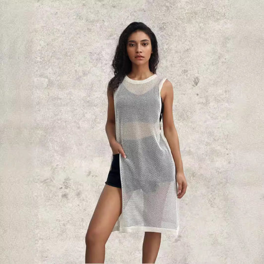 Damen Netz-Kleid mit seitlichen Schlitzen und lässigem Schnitt EB