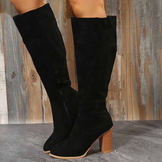 Damen Modische Overknee-Stiefel mit elegantem Blockabsatz und rutschfester Sohle EB