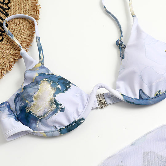 Damen Triangel-Bikini-Set mit elegantem Wickelrock und stützenden Trägern EB