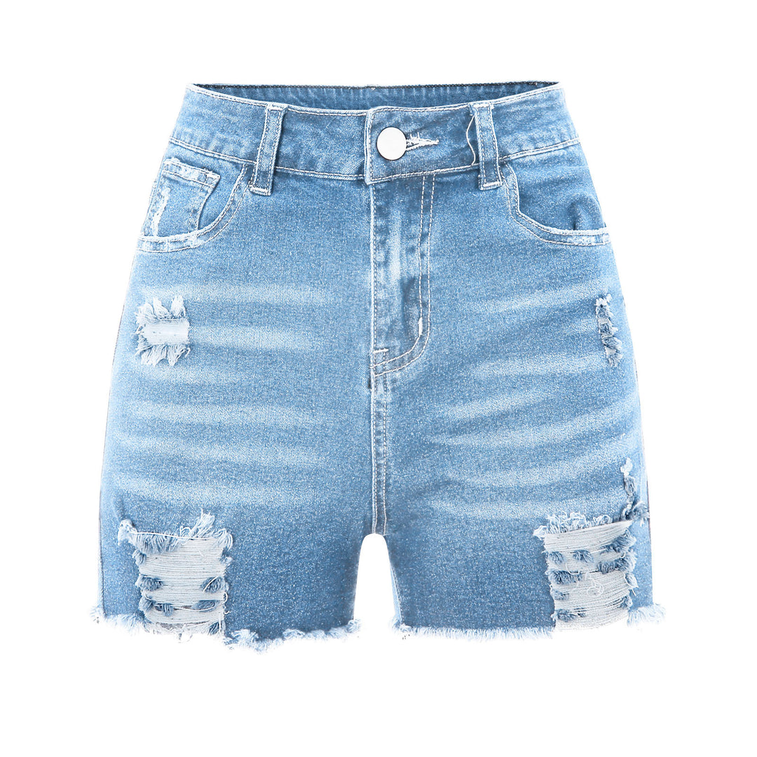 Damen Hochgeschnittene Destroyed Denim-Shorts mit aufwendigen Fransen EB