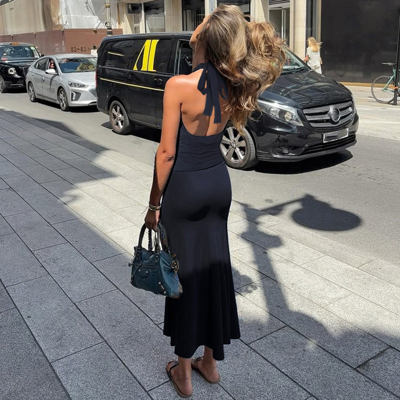 Damen Maxi-Kleid mit schickem Halterneck und raffinierter Drapierung EB