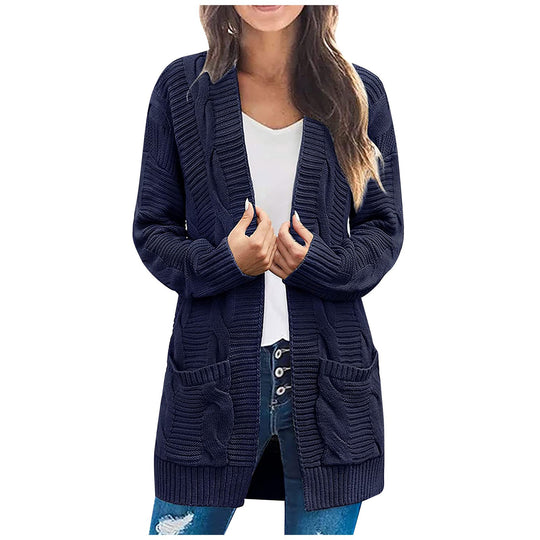 Damen Strickjacke Mit Tiefen Taschen und Strukturiertem Design EB