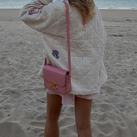 Damen Modische Kimono-Jacke mit bunten Stickdetails und Taschen EB