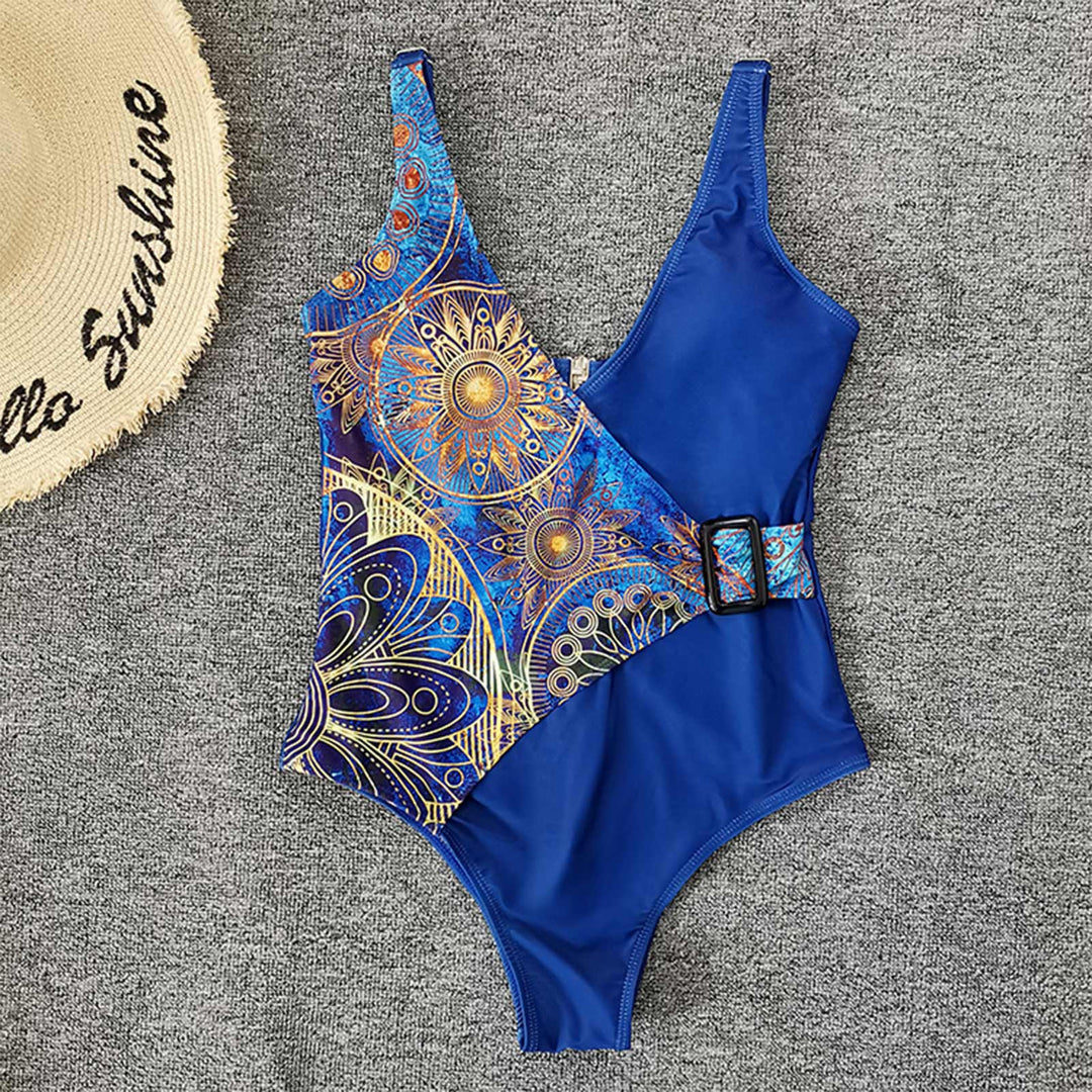 Damen Einteiliger Badeanzug mit asymmetrischem Leo-Muster EB
