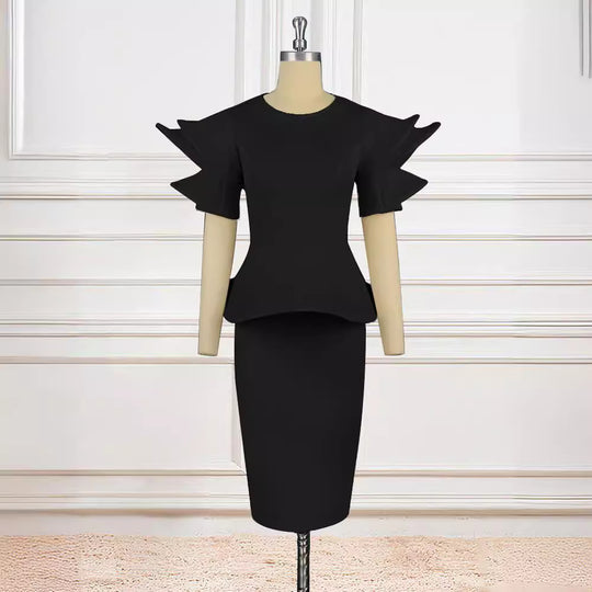 Damen figurbetontes Kleid mit voluminösen Ärmeln EB