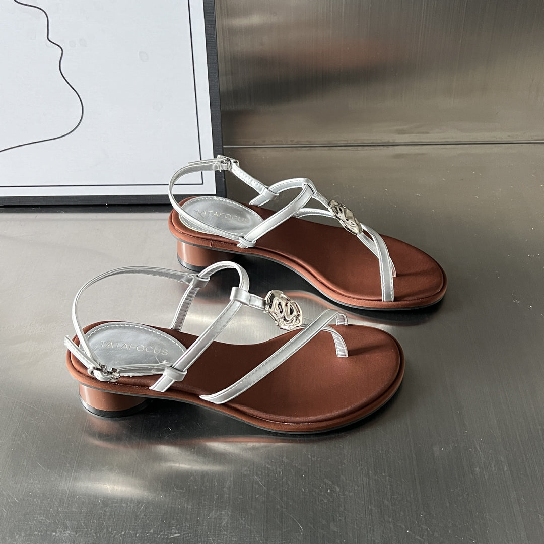 Damen Elegante Sandalen mit kostbaren Verzierungen und komfortablem Absatz EB