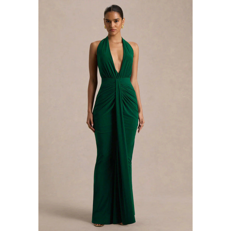 Damen Elegantes Abendkleid mit tiefem V-Ausschnitt und fließendem Schnitt EB