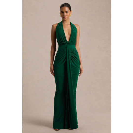 Damen Elegantes Abendkleid mit tiefem V-Ausschnitt und fließendem Schnitt EB