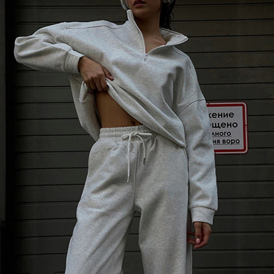 Damen nan lässige Sweatpants mit hohem Komfortbund, innen angerautem Fleece, Kordelzug und tiefen Seitentaschen EB
