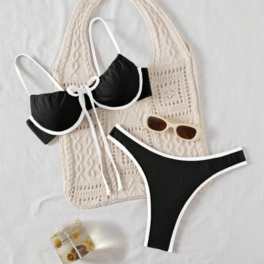 Damen Bikiniset mit feinem Wellenmuster und verstellbaren Trägern EB