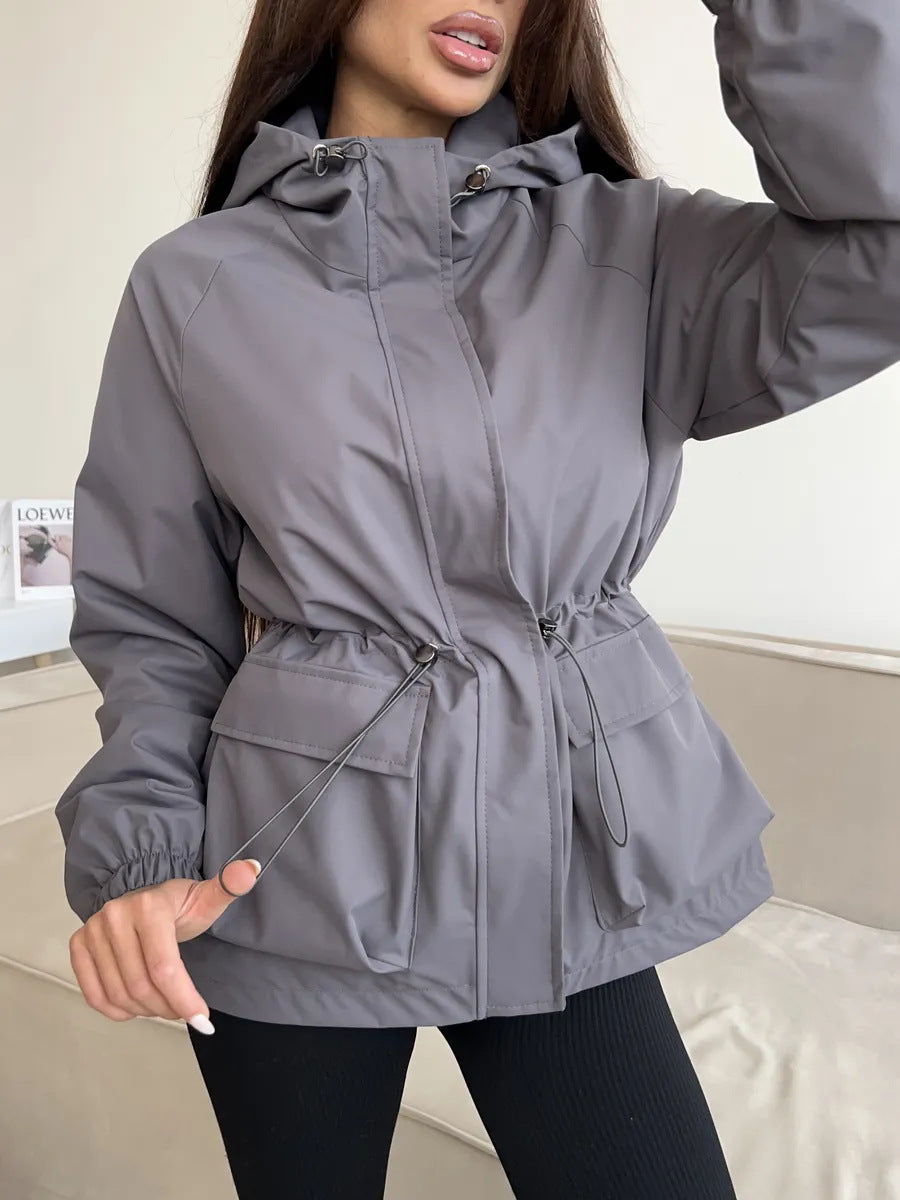 Damen wasserdichte Parka-Jacke mit Kapuze, Tunnelzugtaillierung und XXL-Klappentaschen Eichborn Berlin