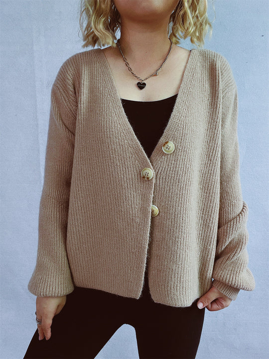 Damen lässiger Strickcardigan mit dekorativen Knopfdetails EB