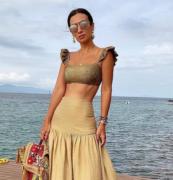 Damen Crop-Top und Rock Set mit Rüschen und floralem Muster EB