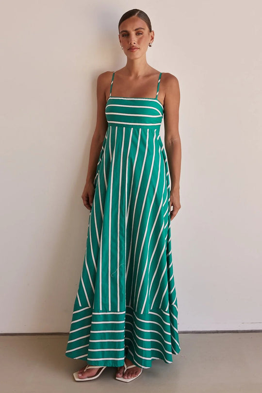 Damen Langarm Maxikleid mit elegantem Streifenmuster und fließendem Schnitt EB