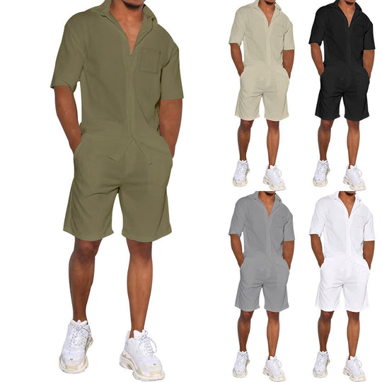 Herren lässiges Kurzarm-Walking-Outfit mit praktischen Taschen EB