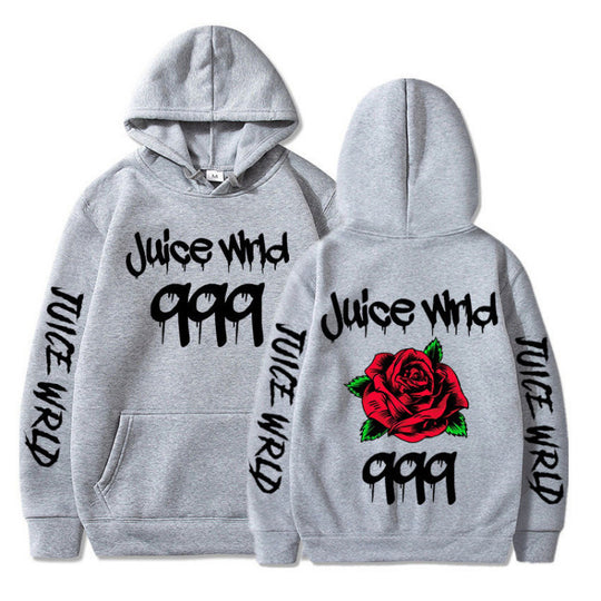 Damen Kapuzenpullover mit auffälligem Grafikdesign und romantischem Rosenmotiv EB