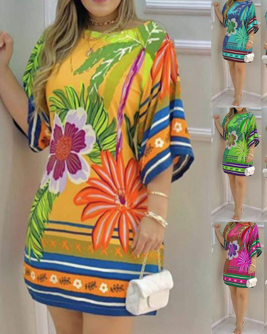 Damen Freizeitkleid mit buntem Blumendruck und lässigem Schnitt EB