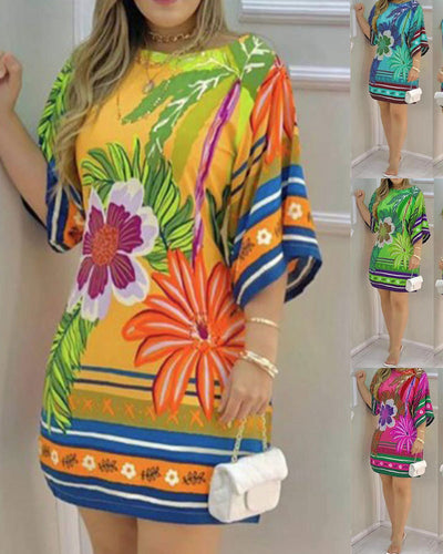 Damen Freizeitkleid mit buntem Blumendruck und lässigem Schnitt EB