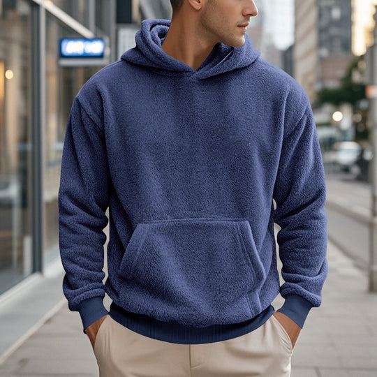 Herren nan kuscheliger Oversize-Fleece-Hoodie mit Kängurutasche und geripptem Saum EB