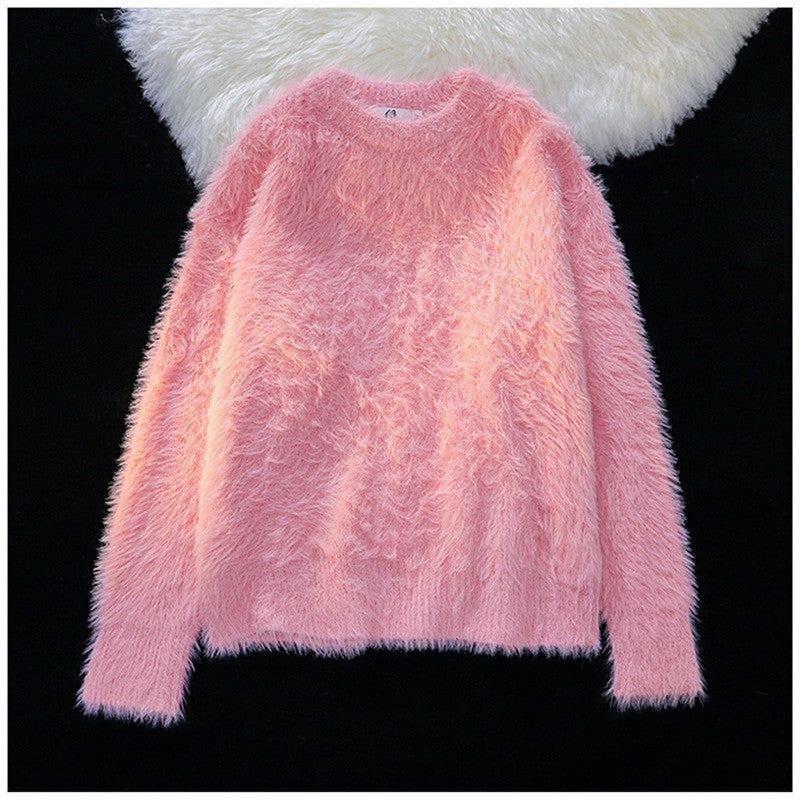 Damen Flauschiger Rundhalspullover EB