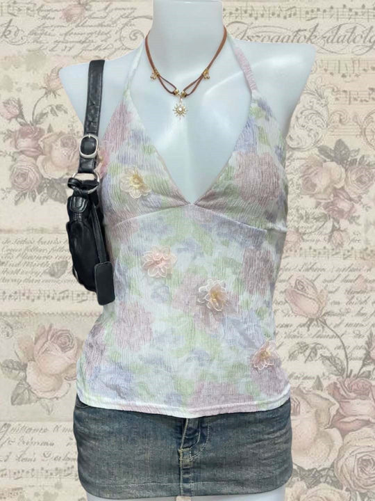 Damen Blühendes Sommer-Top mit elegantem V-Ausschnitt und feinen Rüschendetails EB