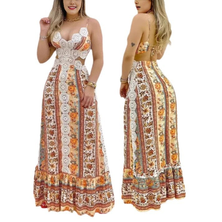 Damen Maxikleid mit anatomischem Schnitt und filigranem Häkelmuster EB