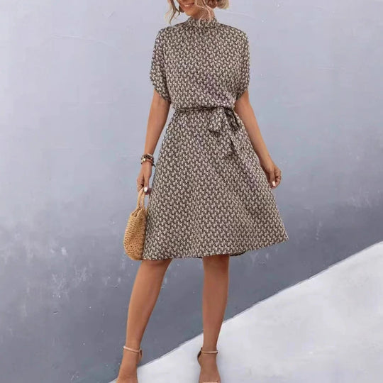 Damen Midikleid mit elegantem Bindegürtel und modischem Stehkragen EB
