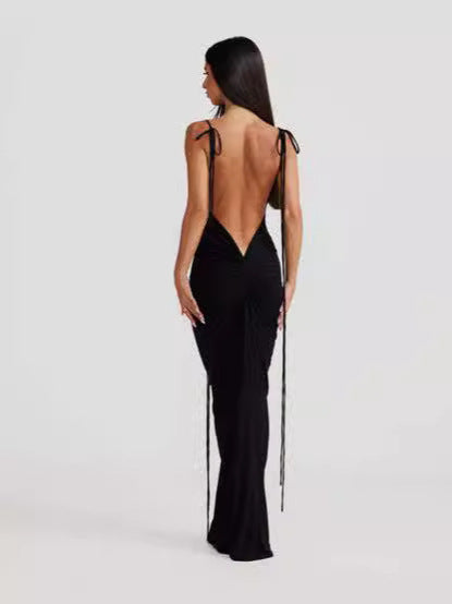 Damen Elegantes Wickelkleid mit tiefem Rückenausschnitt und zarten Bindebändern EB