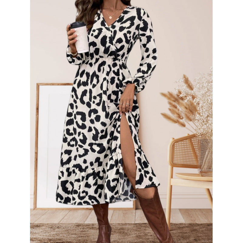 Damen Maxikleid mit asymmetrischem Schnitt und trendigem Leopardenmuster EB