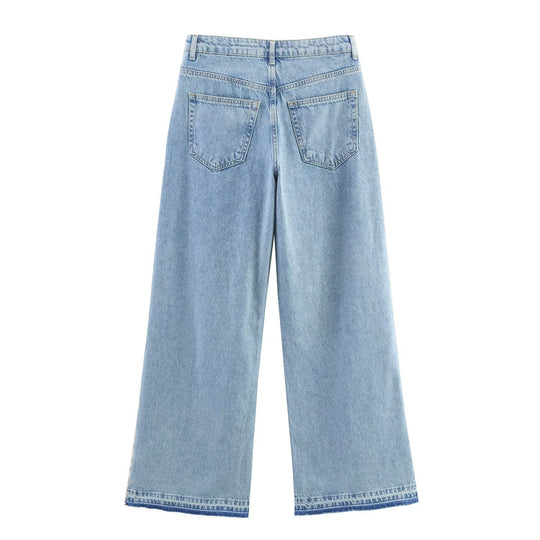 Damen weite Jeans mit floralen Spitzenapplikationen EB