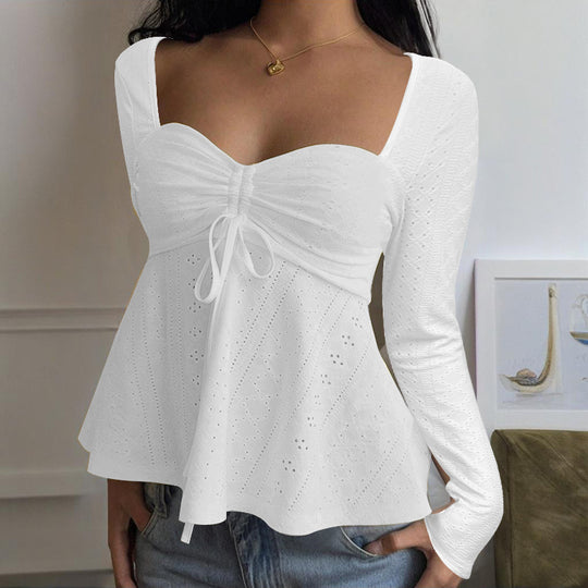 Damen Rüschenshirt mit tiefem Herz-Ausschnitt und verspieltem eleganten Design EB