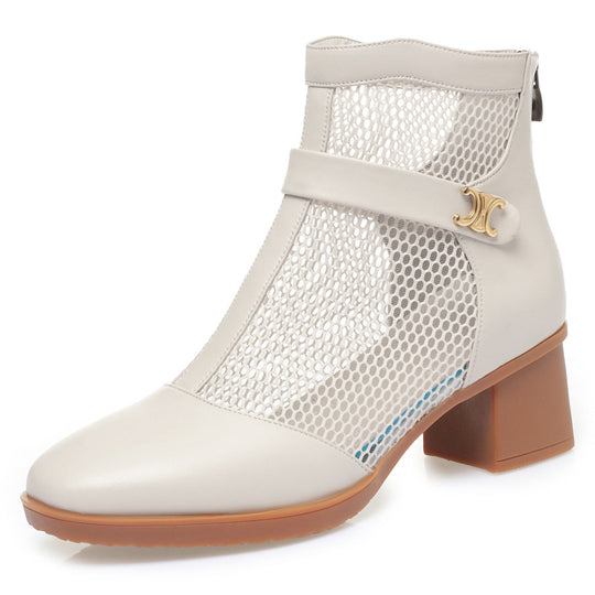 Damen Stiefeletten mit Netzdesign und komfortablem Blockabsatz EB