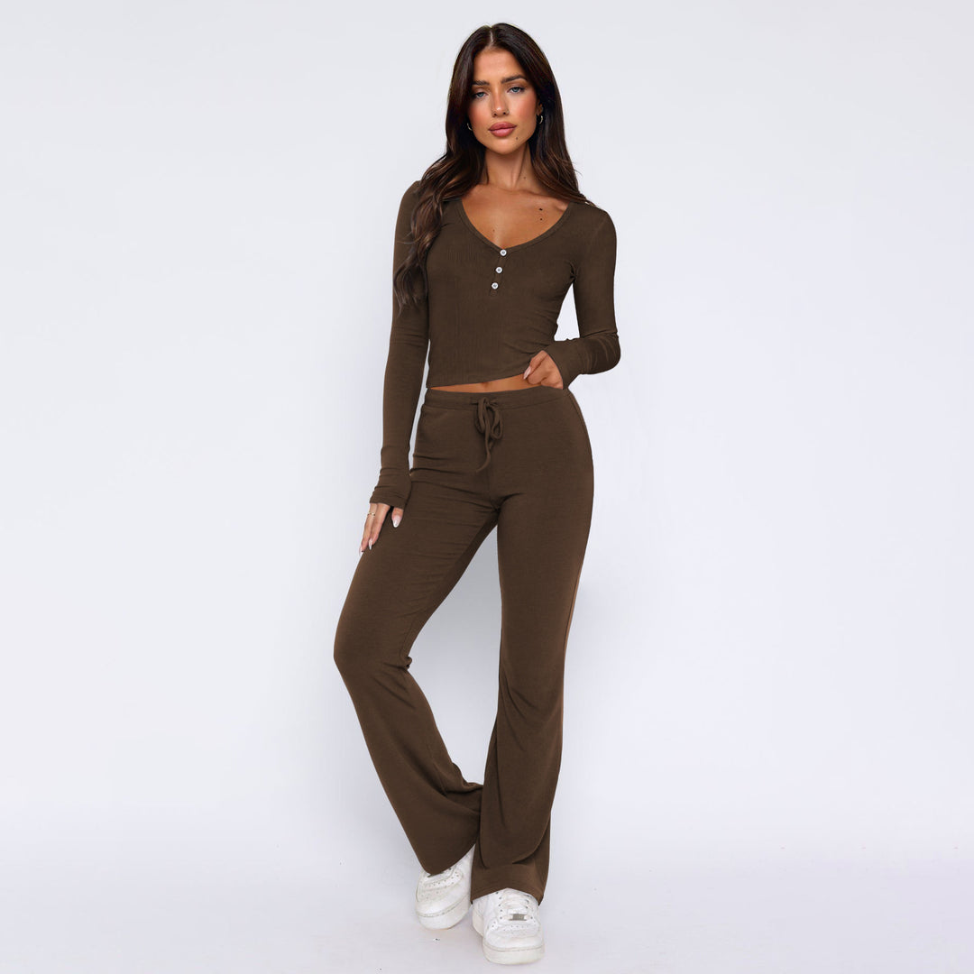 Damen Set aus bequemem Langarm-Top und lässiger Hose EB
