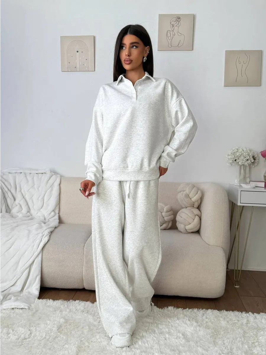 Damen weites Polo-Lounge-Set mit elastischem Tunnelzugbund und Wide‑Leg-Jogginghose Eichborn Berlin
