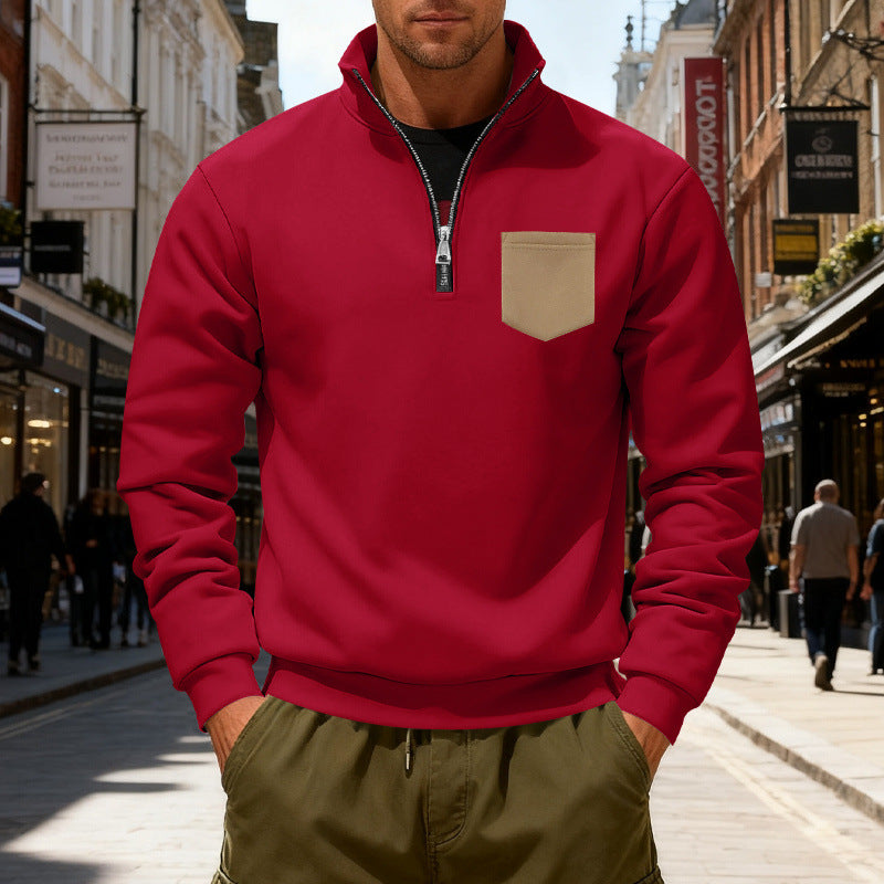 Herren modischer Sweatshirt mit halbem Reißverschluss und aufgesetzter Tasche EB