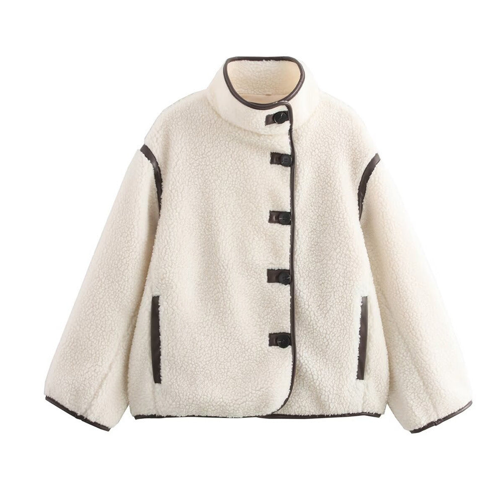 Damen Kuschelige Fleecejacke mit modernem Stehkragen und praktischen Taschen EB