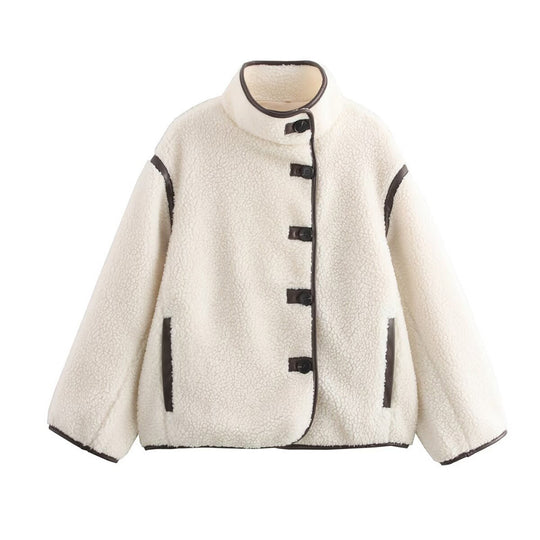 Damen Kuschelige Fleecejacke mit modernem Stehkragen und praktischen Taschen EB