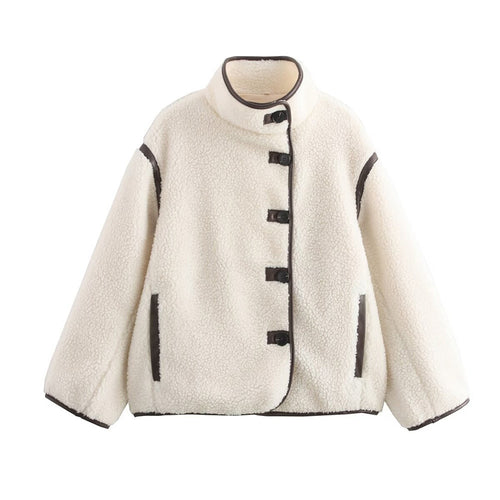Damen Kuschelige Fleecejacke mit modernem Stehkragen und praktischen Taschen EB