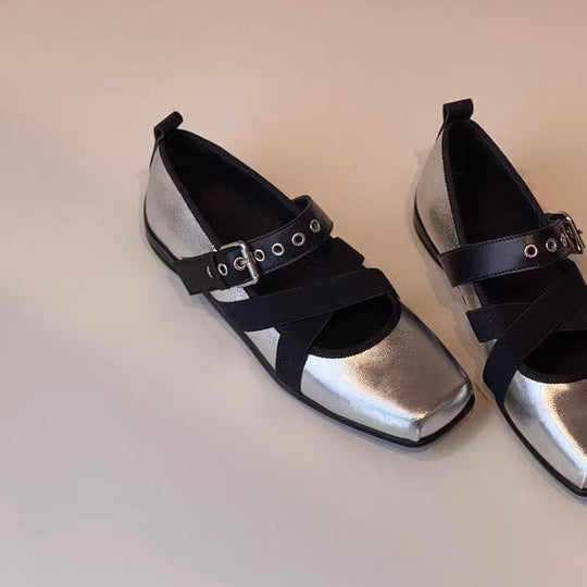 Damen elegante Ballerinas mit modernem Riemchen-Design EB